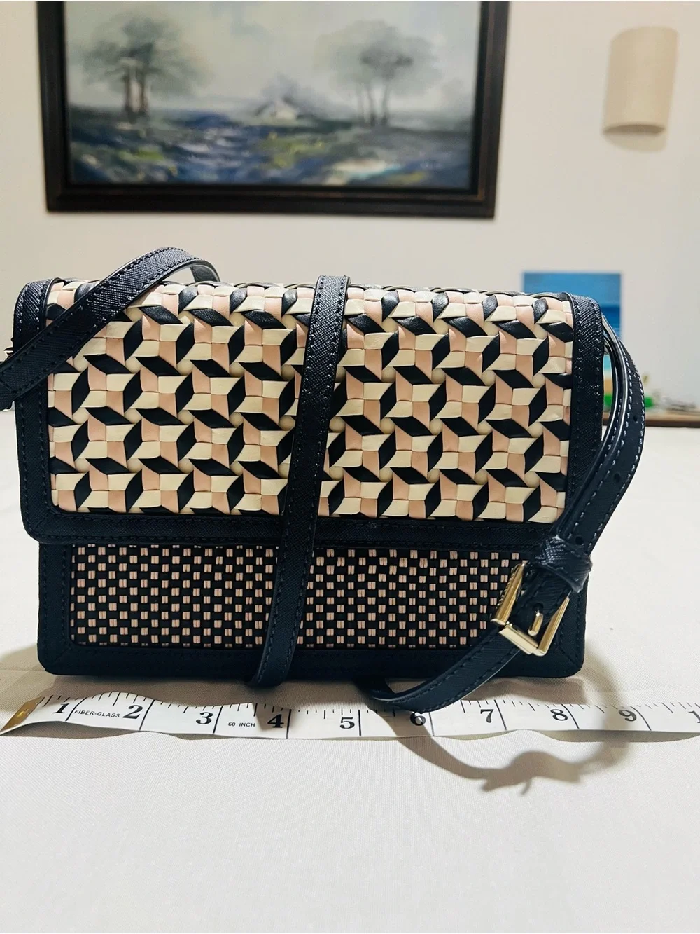 Tory Burch Navy and Cream Woven Crossbody
